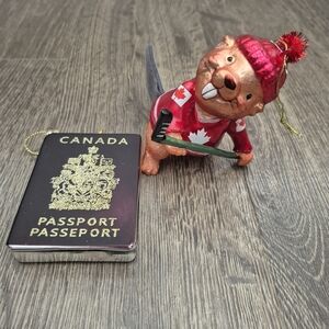 Canadian Christmas Tree Ornaments Canadian Passport + Beaver Hockey  Player